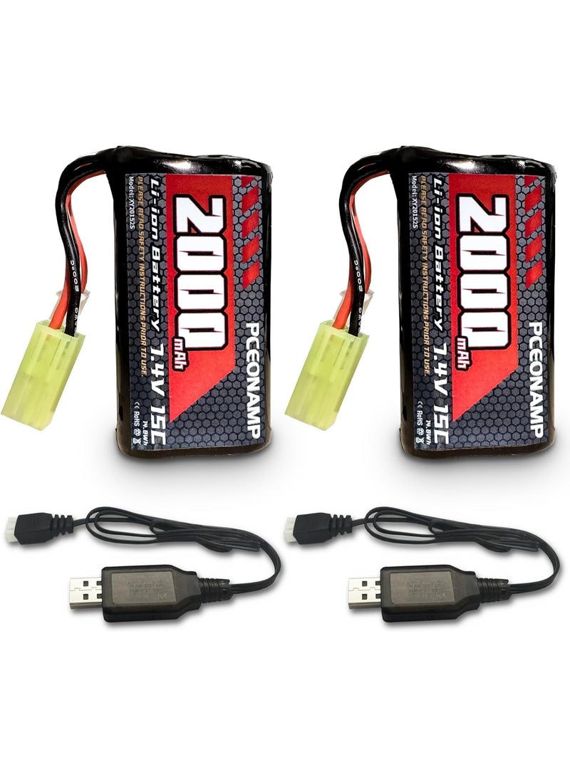 بيسيونأمب بطارية ليثيوم أيون 7.4V 2000mAh 2S قابلة لإعادة الشحن بطارية RC عالية القدرة مع كابل شاحن USB 2 لقارب التحكم عن بعد - Image 1